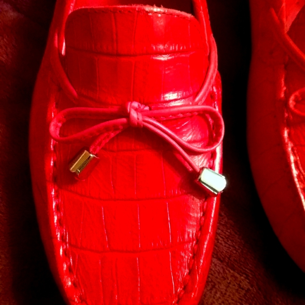 Saks 5th Avenue Croco Leather Loafers Red 7